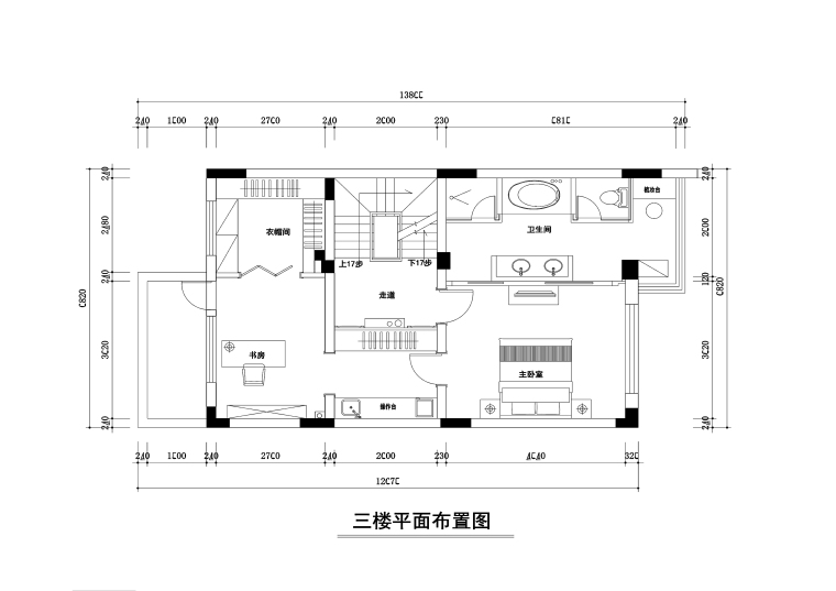 300平独栋别墅室内装修施工图+效果-平面3