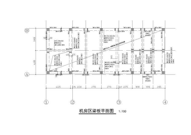 某胶合木结构报告厅结构施工图纸-机房区梁板平面图
