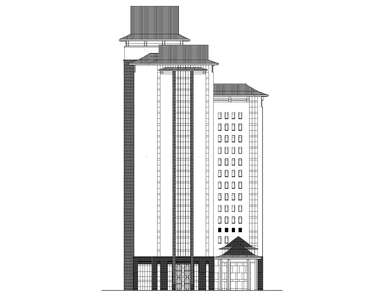 19层框剪结构病房楼建筑结构施工图2015-病房楼建筑侧立面图