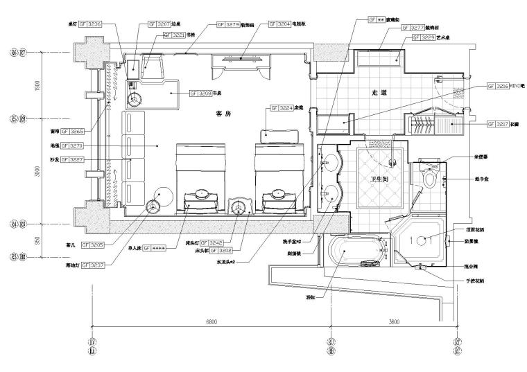 西安丽思卡尔顿施工图资料下载-[北京]丽思卡尔顿酒店双床样板间设计施工图
