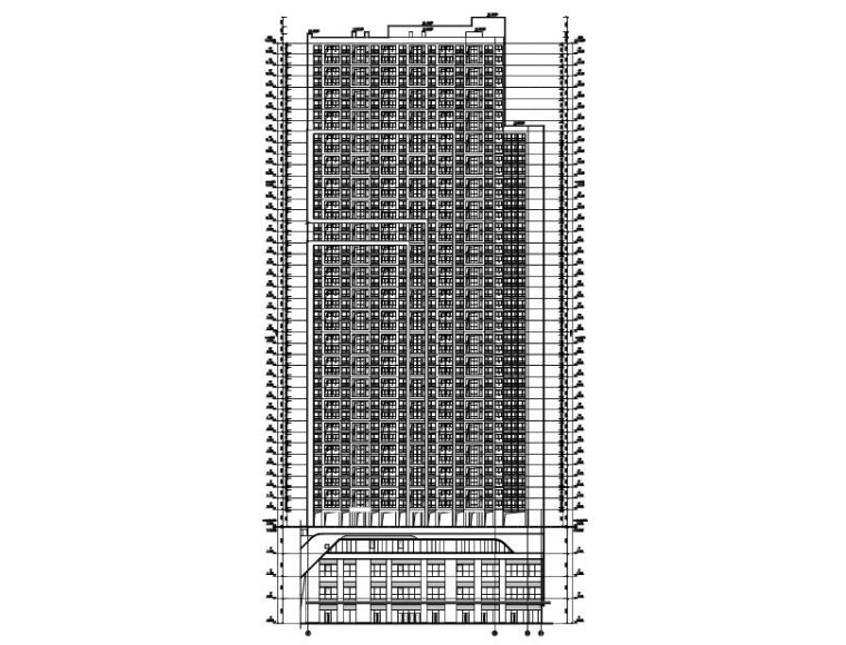 4栋超高层商住楼建筑施工图(含商业裙房)-D栋建筑立面图