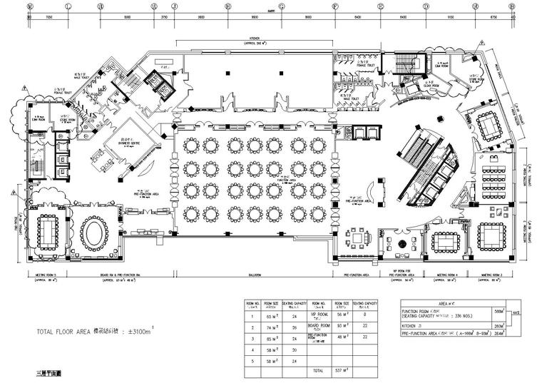 [辽宁]大連凱賓斯基大酒店部分工程施工图-三层平面图