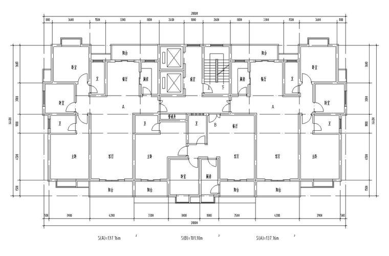 小区住宅建筑户型设计图-公摊设计