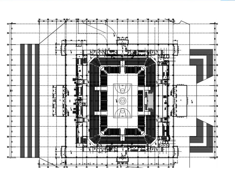 4层篮球馆框架结构施工图(平面桁架屋盖)-篮球馆建筑平面图