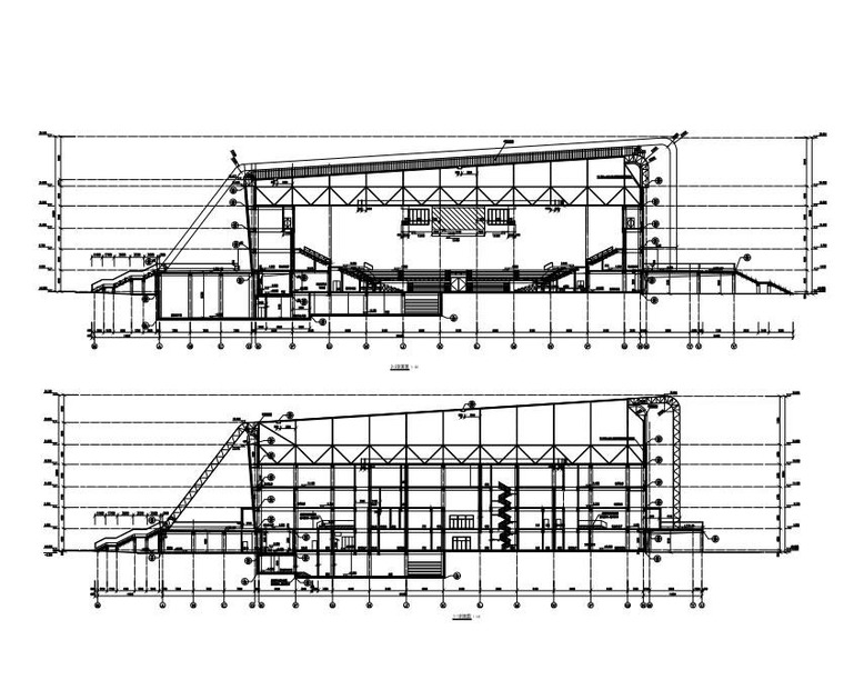 4层篮球馆框架结构施工图(平面桁架屋盖)-篮球馆建筑剖面图