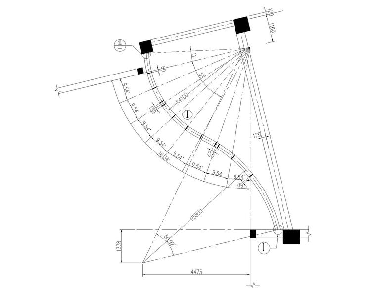 某曲面扇形鋼結構懸挑雨棚施工圖(cad)