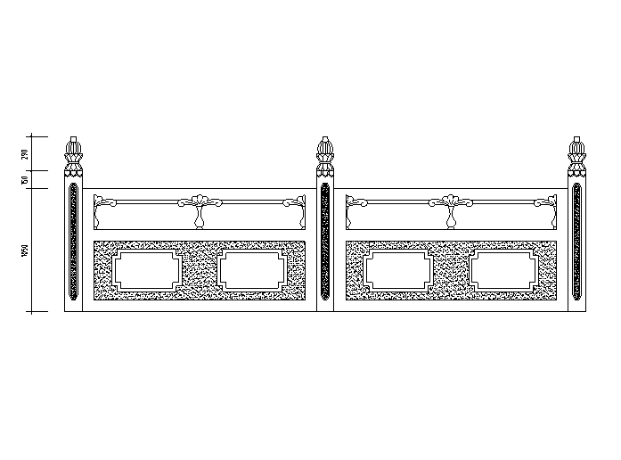 CAD木制古典栏杆资料下载-汉白玉栏杆立面详图（CAD）