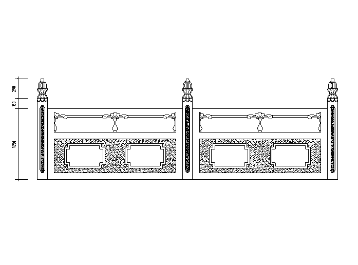 市政隔离栏杆cad资料下载-汉白玉栏杆立面详图（CAD）