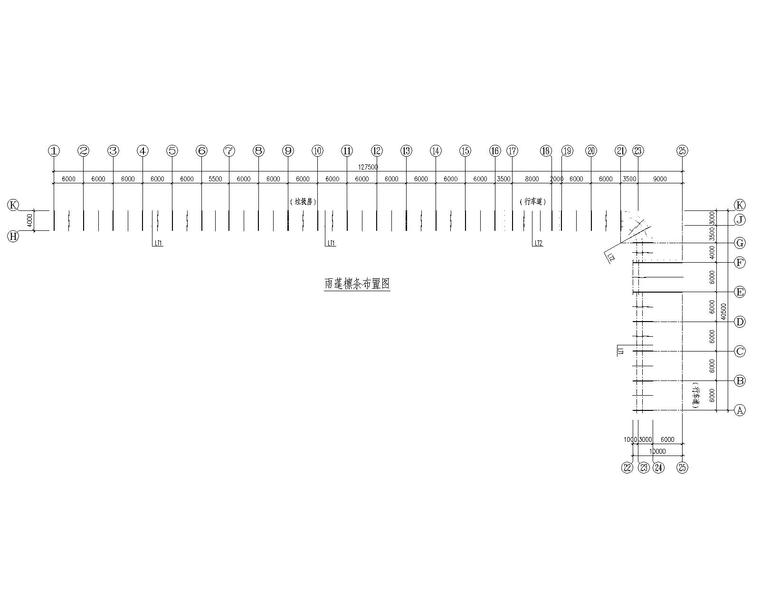 某刚架钢结构雨蓬施工图（CAD）-3雨蓬檩条布置图