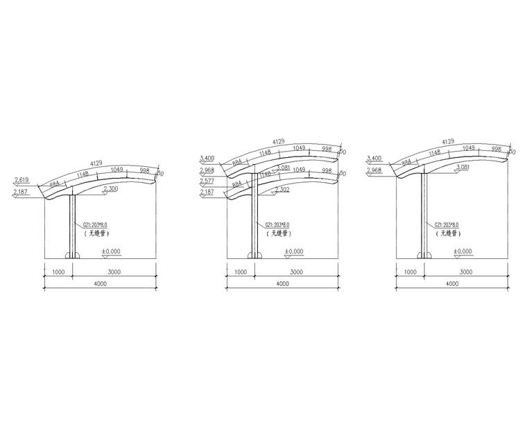 某刚架钢结构雨蓬施工图（CAD）-4结构剖面图