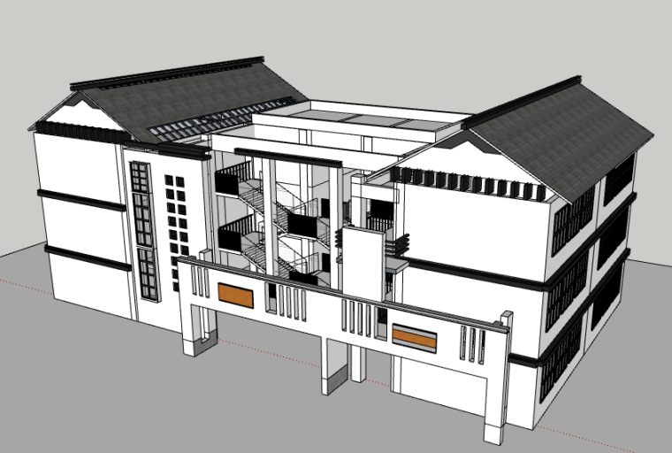 乡镇建筑su资料下载-乡镇12班教学楼SU模型