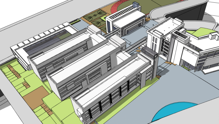 现代风格艺术风格建筑su资料下载-现代风格小学方案建筑SU模型