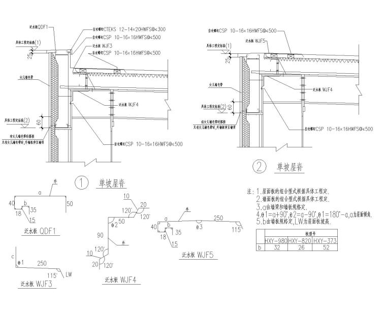 钢结构节点图设计资料下载-各类钢结构压型钢板屋面节点图（CAD）