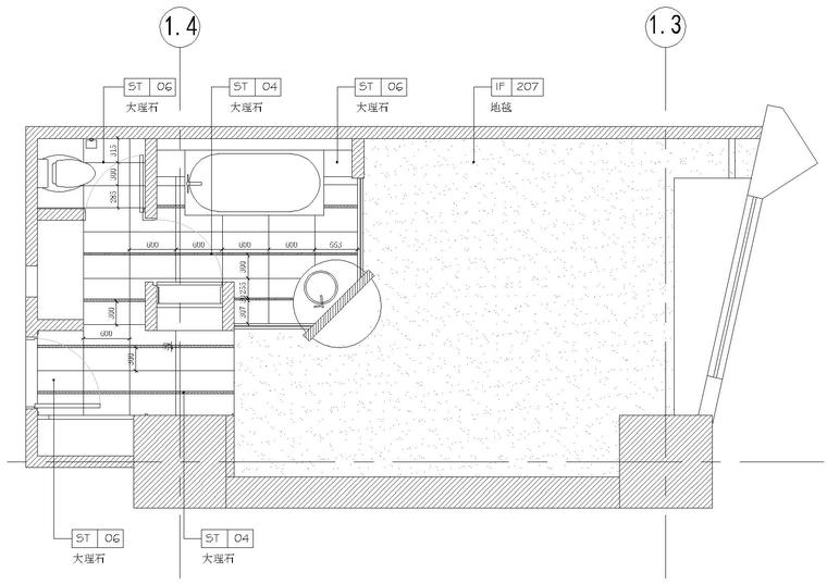 [上海]环球东亚大酒店L4样板房装饰施工图-L4样板房-地面铺装图