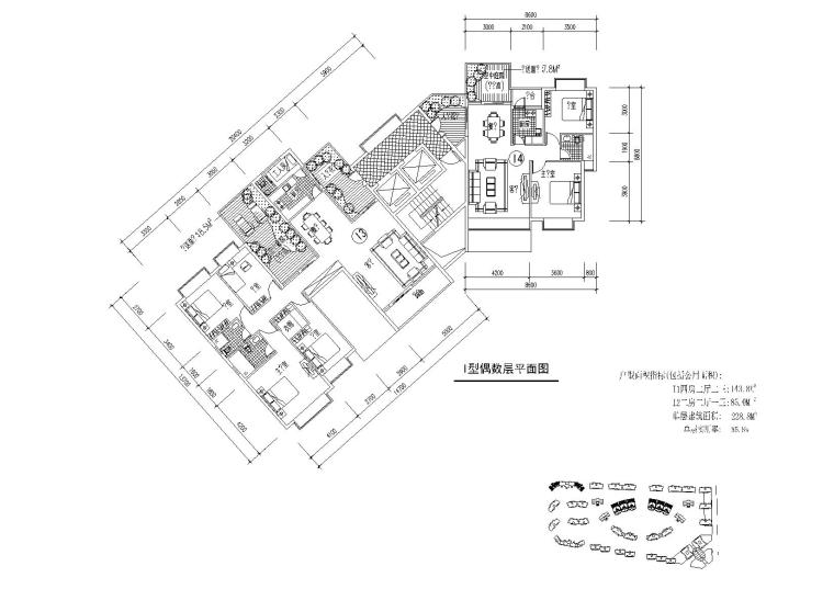 一房一厅住宅平面图资料下载-四房二厅二卫、二房二厅一卫户型平面图