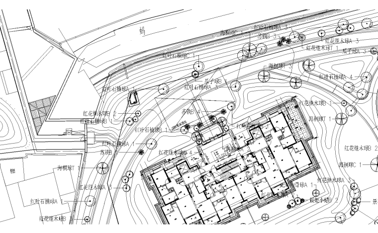 [上海]居住区金茂府植物CAD施工图+实景图-6 球类灌木种植平面图_看图王