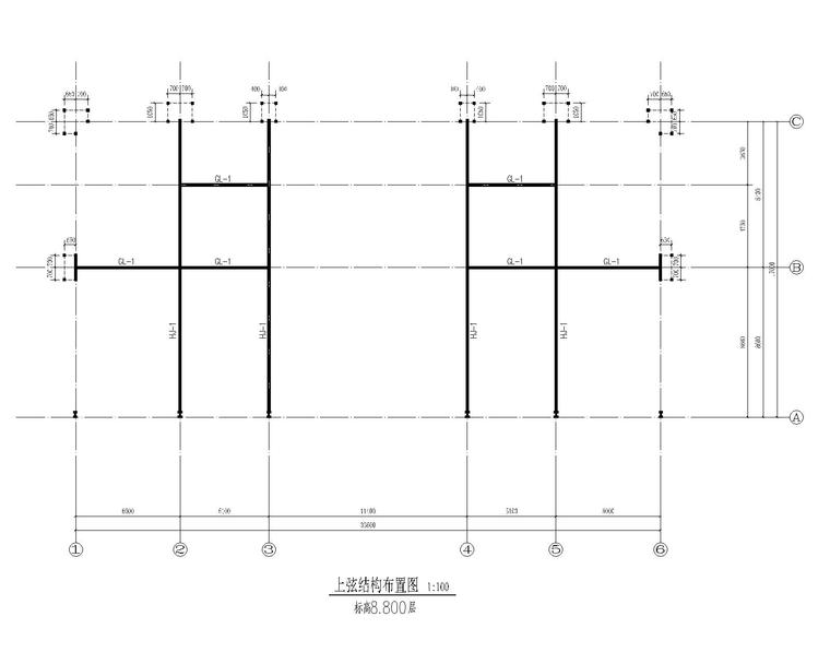 四川某售楼部钢结构桁架全套施工图（CAD）-6上弦结构布置图