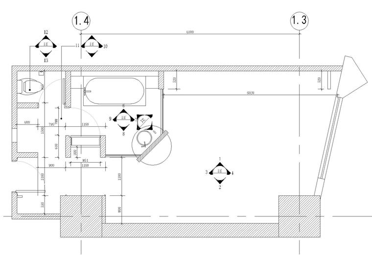 [上海]环球东亚大酒店L4样板房装饰施工图-L4样板房-平面索引，墙体图