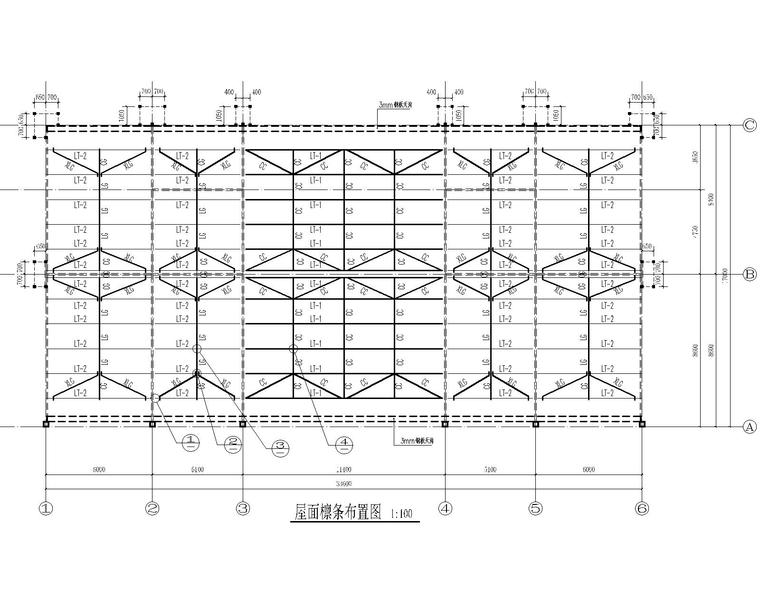 四川某售楼部钢结构桁架全套施工图（CAD）-9屋面檩条图