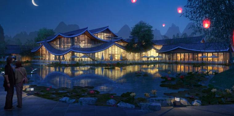 [陕西]中式风格时光兴平住宅景观方案设计-展示中心效果图