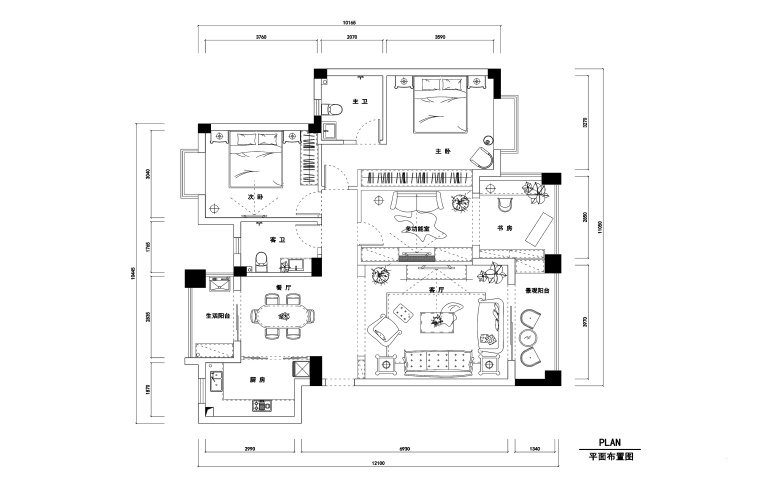 私人一层装修资料下载-两居室私人住宅装修施工图+效果图
