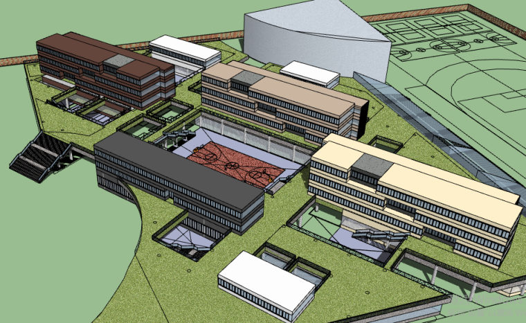 中学建筑设计CAD资料下载-一所中学建筑设计SU模型