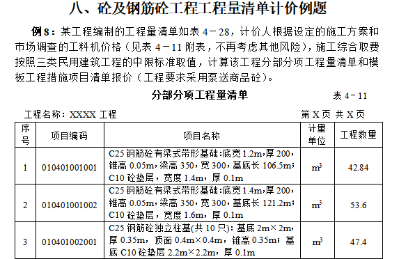 工程量清单计价编制实例（三）-砼及钢筋砼工程工程量清单计价例题