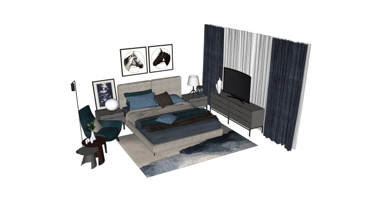 室内设计卧室su资料下载-室内装饰常用床具SU模型设计（1）