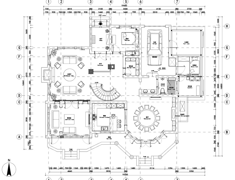 北美别墅施工图资料下载-两层美式风格别墅室内装修施工图+效果图