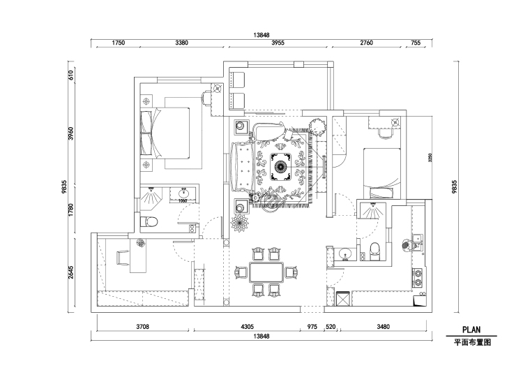 天地湾三期装修效果图资料下载-橡树湾两居室住宅装修施工图+效果图