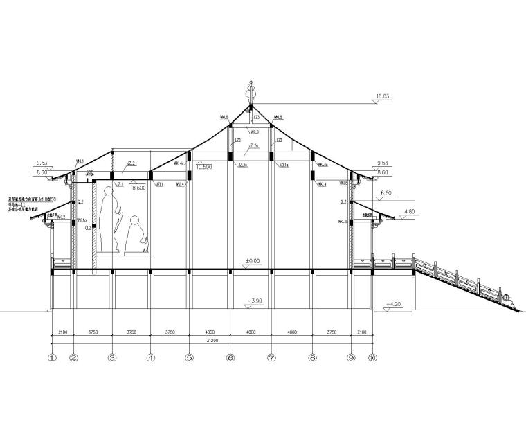 仿古公交站台施工图CAD资料下载-某仿古寺庙混凝土结构施工图（CAD）