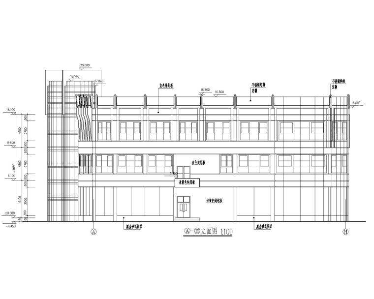 某三层商场混凝土施工图(含建筑图）（CAD)-01建筑立面图