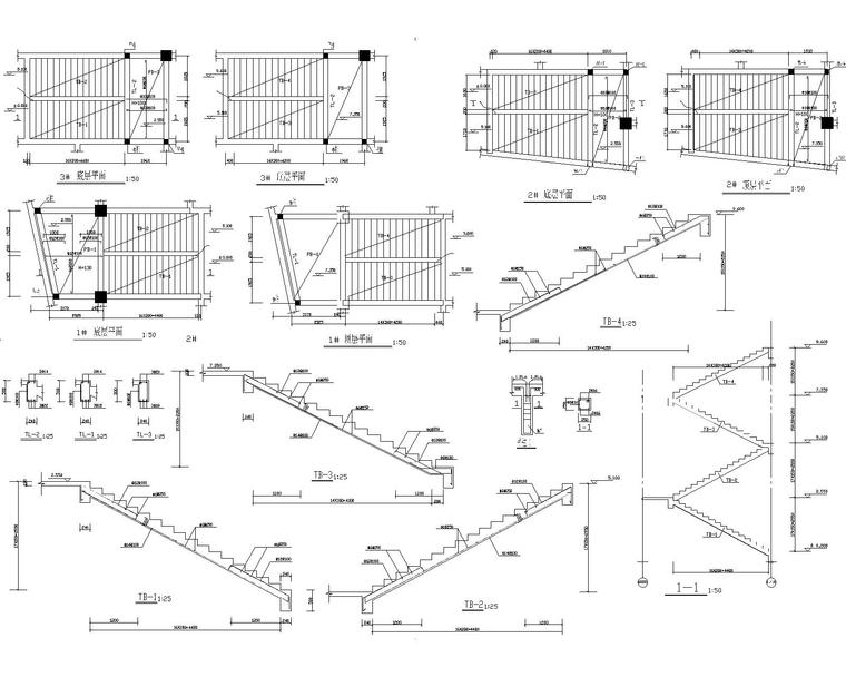 某三层商场混凝土施工图(含建筑图）（CAD)-4楼梯及大样图