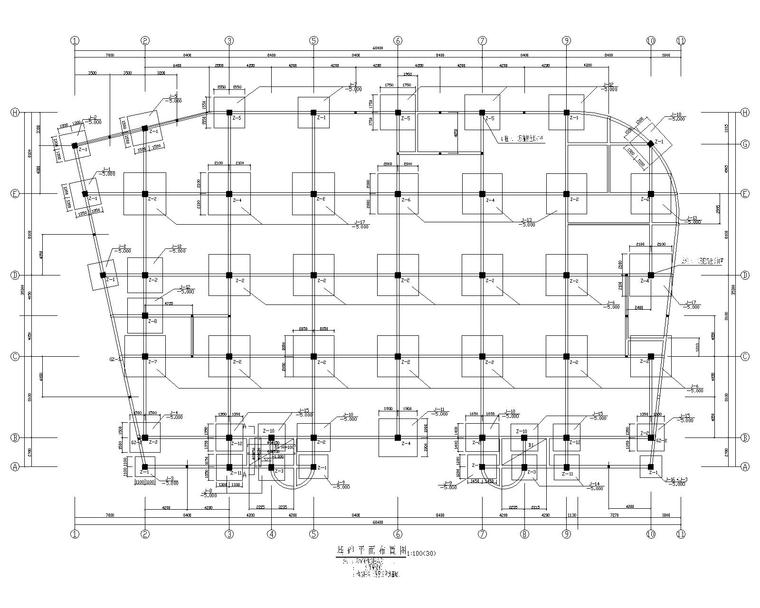 某三层商场混凝土施工图(含建筑图）（CAD)-3基础平面布置图