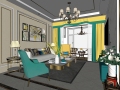 美式风格客餐厅空间SU模型设计