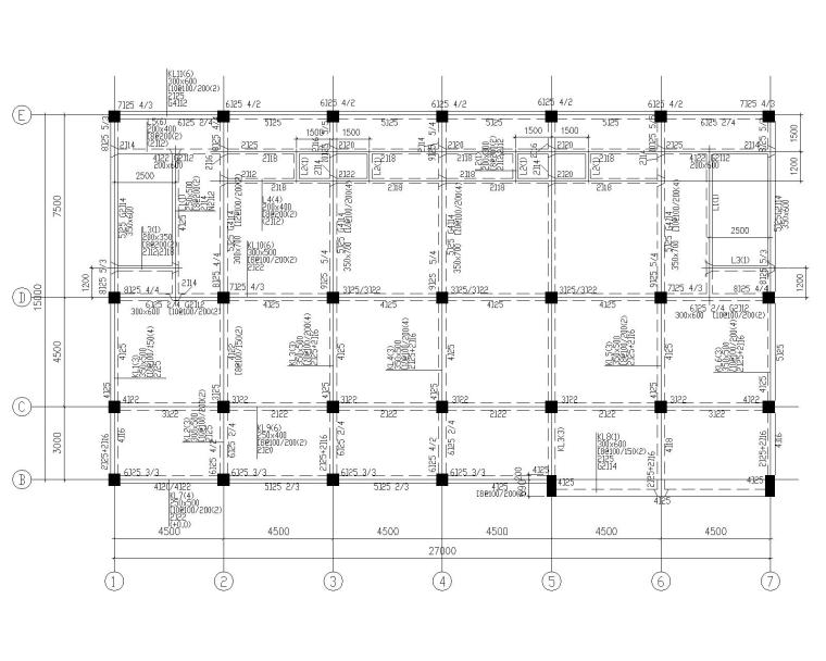 混凝土结构基础资料下载-某四层小型商业混凝土结构施工图（CAD）