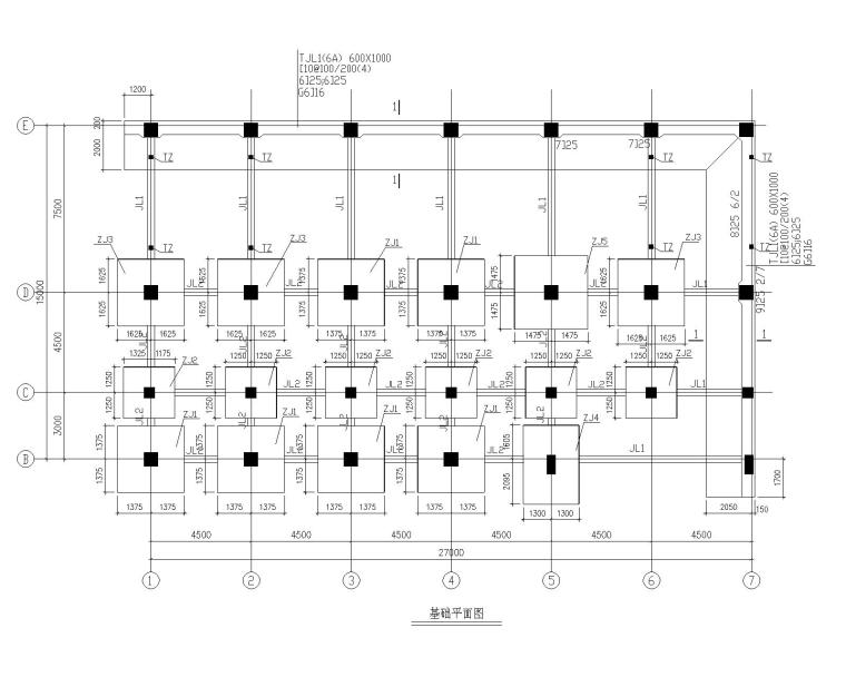 某四层小型商业混凝土结构施工图（CAD）-3基础平面布置图