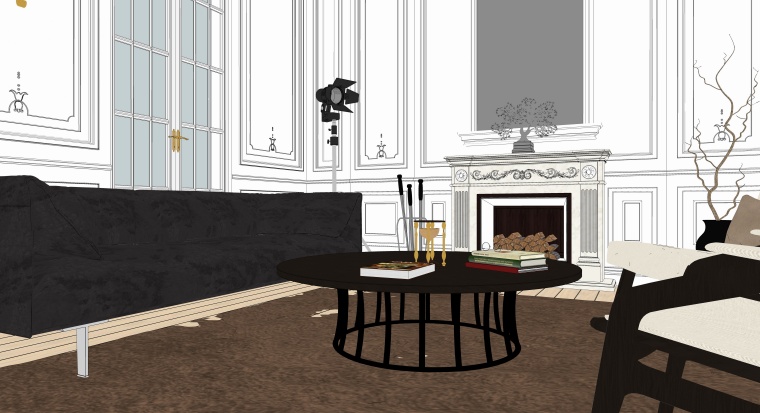灰白空间客厅模型资料下载-简约欧式风格客厅空间SU模型设计