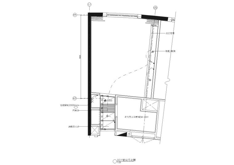 [深圳]皇冠假日酒店室内装饰设计工程施工图-001号房天花布置图