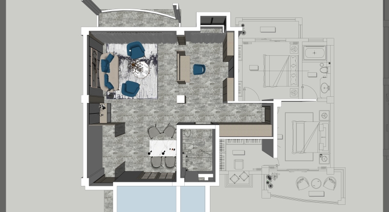 灰白空间客厅模型资料下载-现代风格客厅空间SU模型设计