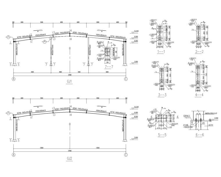 某27米L型平面钢结构厂房施工图（CAD）-3结构剖面及大样图