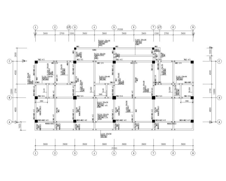 商住宅结构施工图资料下载-某五层框架商住结构施工图（CAD）