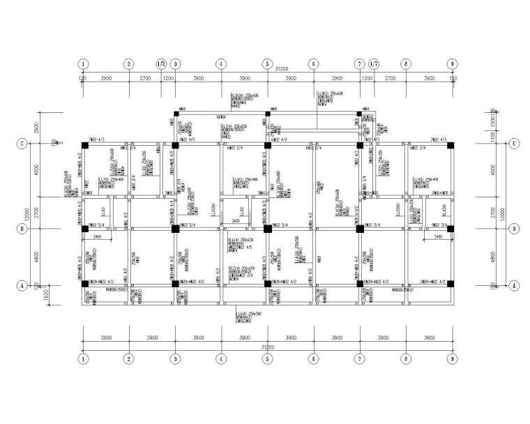 五层框架施工图8度资料下载-某五层框架商住结构施工图（CAD）