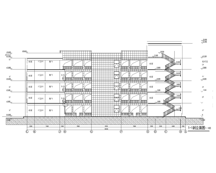 5层框架结构学校宿舍楼建筑结构施工图2019-宿舍楼建筑剖面图