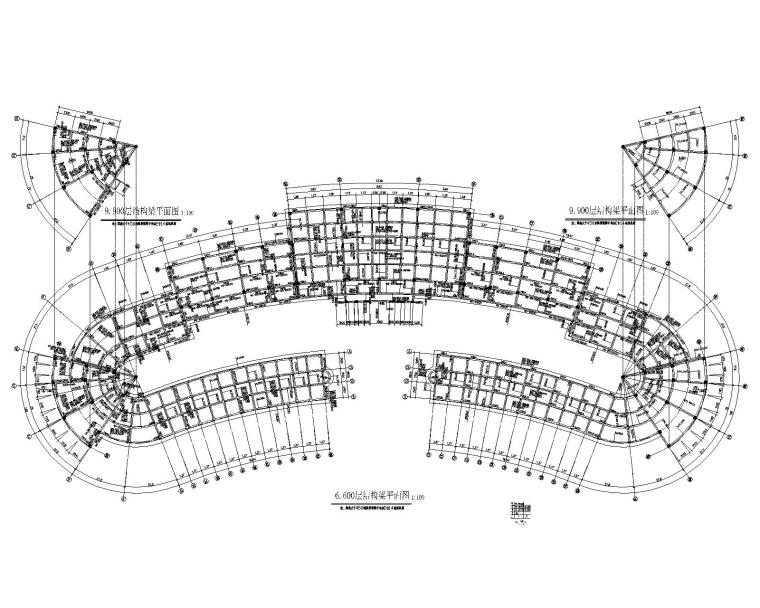 某教学楼混凝土结构施工图（CAD）-4结构平面布置图