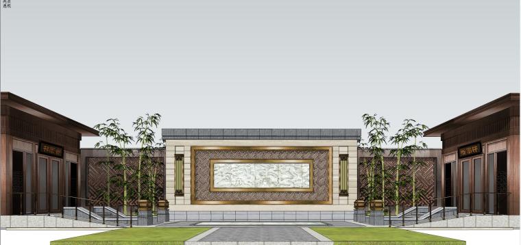 中式仿古园林景墙模型资料下载-泰禾院子配景门头建筑模型设计