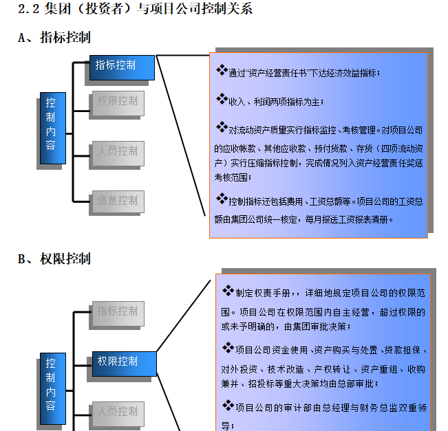 房地产地产项目运营管理策划书（word）-集团（投资者）与项目公司控制关系