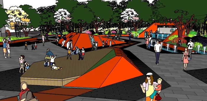 街头带状公园设计案例资料下载-精品街头公园景观sketchup模型