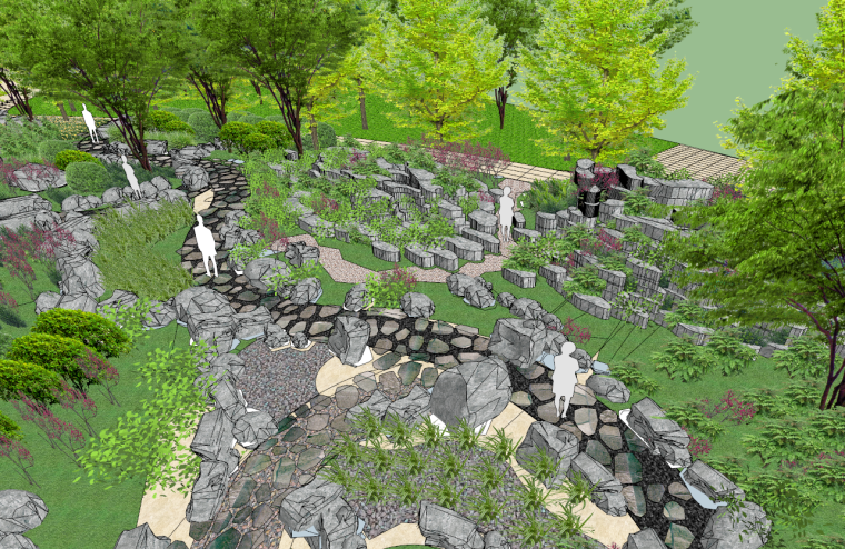 草图大师公园景观模型资料下载-岩石主题公园su模型