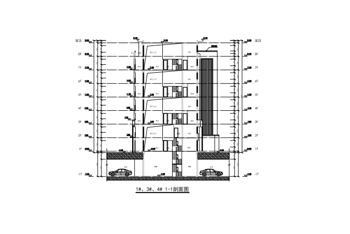 绍兴C-32住宅地块建筑方案文本(叠拼+合院)-剖面图